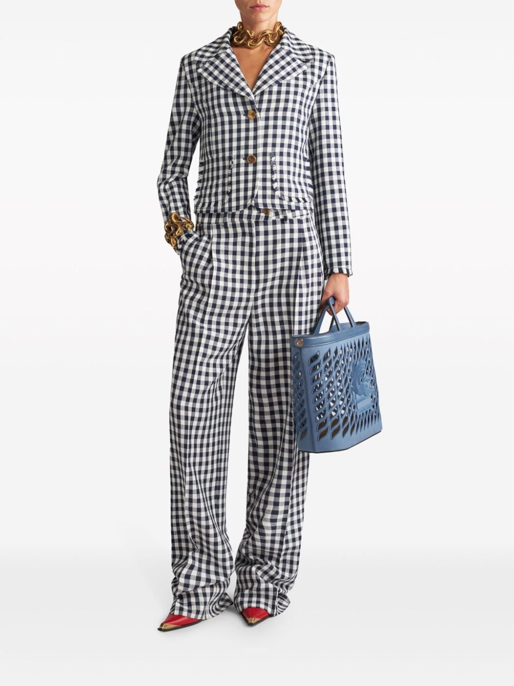 gingham-check short jacket - 2