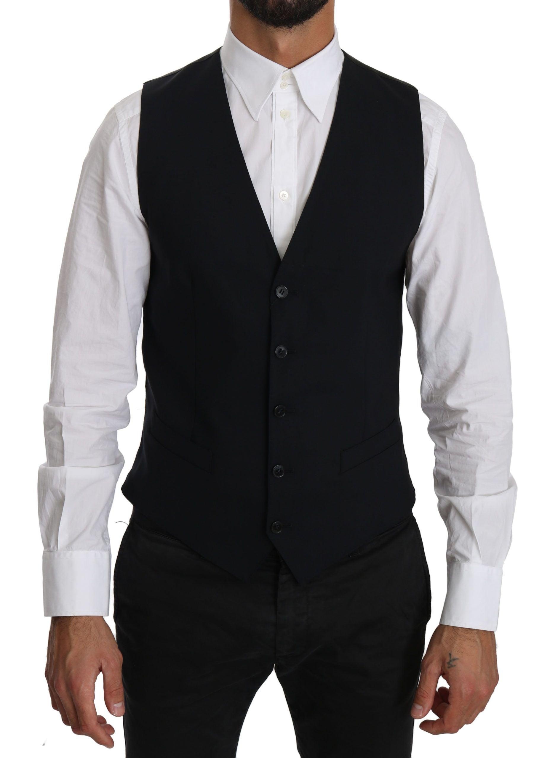 Dolce & Gabbana Blue Wool Waistcoat Formal Gilet Vest - 1