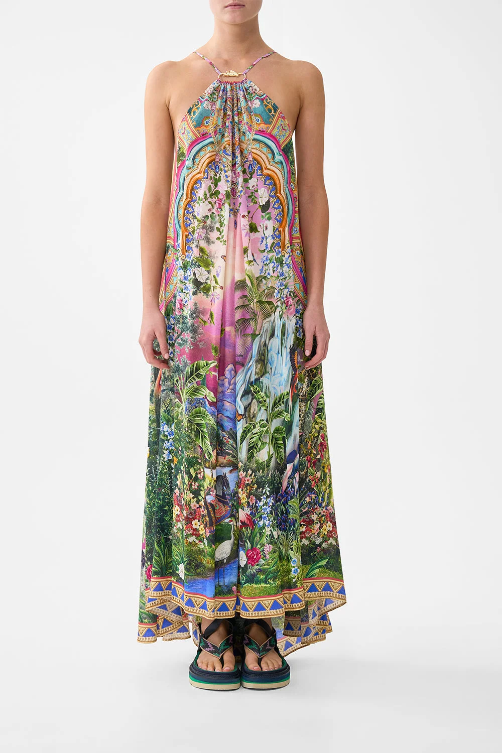 GATHER NECK HARDWARE MAXI DRESS - 1