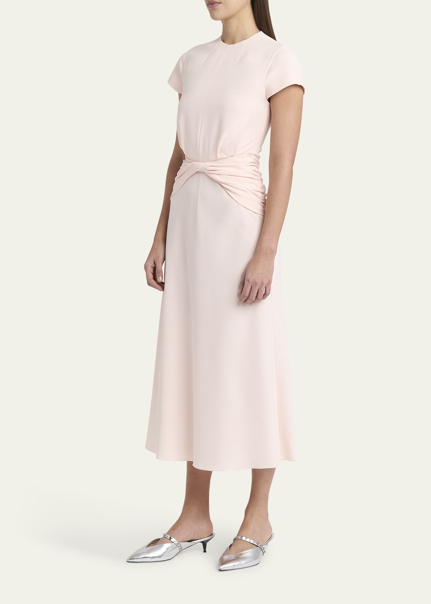 Twisted Waist Short-Sleeve Midi Dress - 4