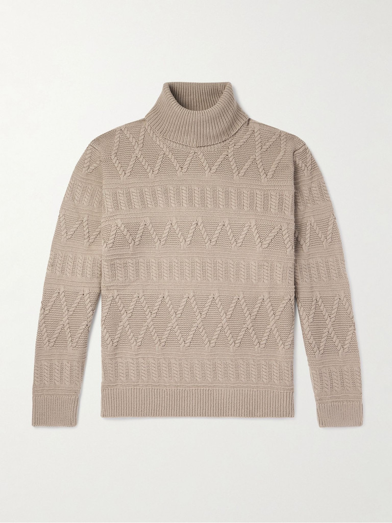 Jacquard-Knit Wool Rollneck Sweater Beige 1