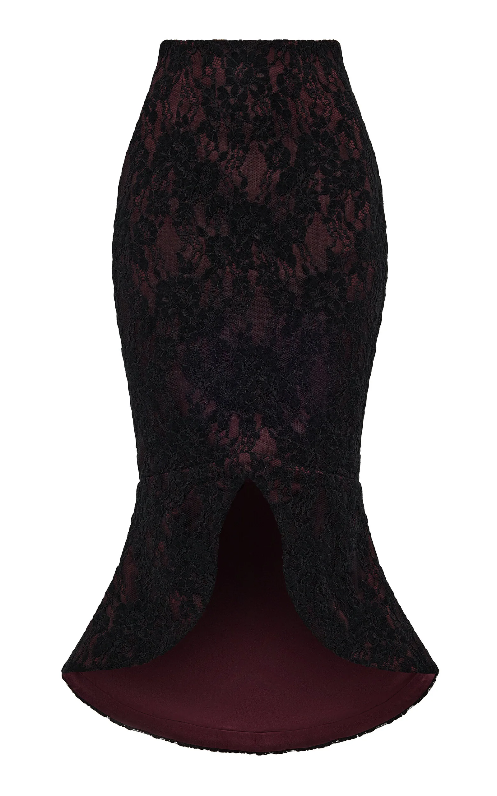 Asymmetric Lace & Satin Midi Skirt burgundy - 1
