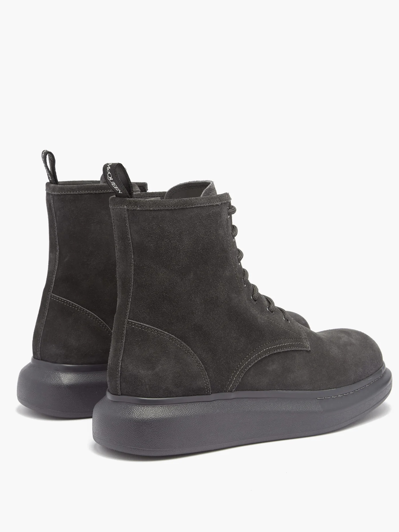 Logo-tab lace-up suede boots - 4