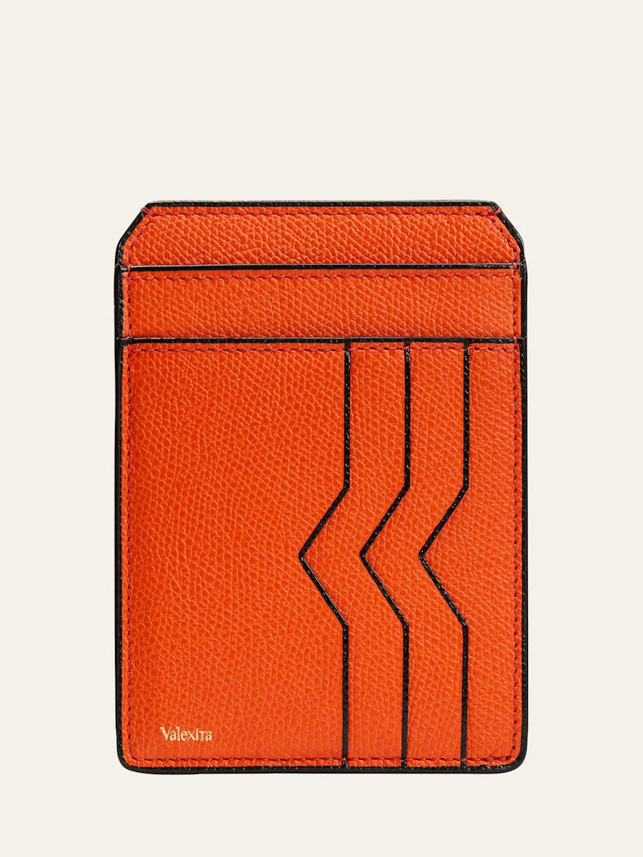Men's V-Cut Compact Pebble Leather Card Holder - 1