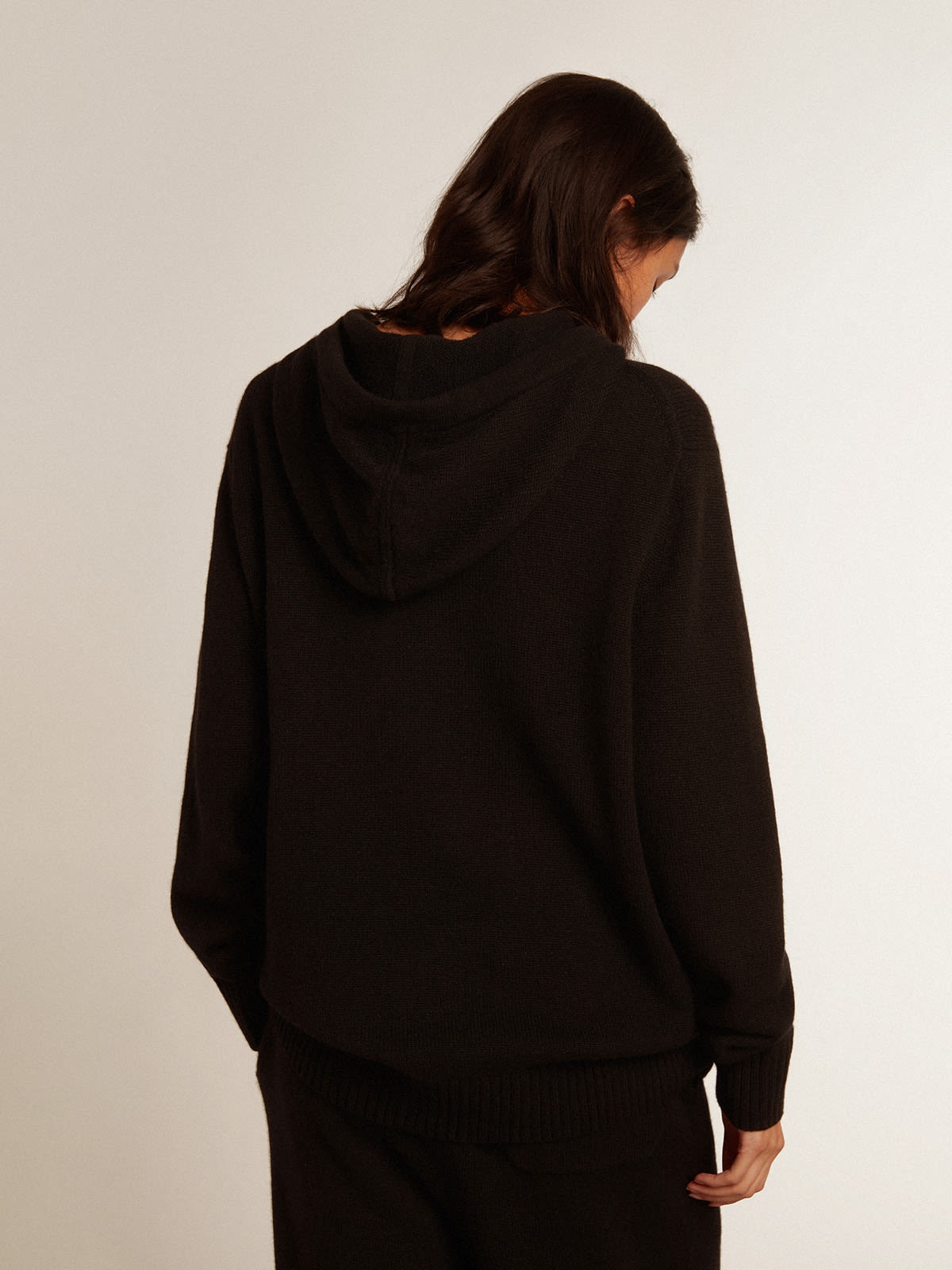 Women’s black cashmere blend sweatshirt with hood - 4