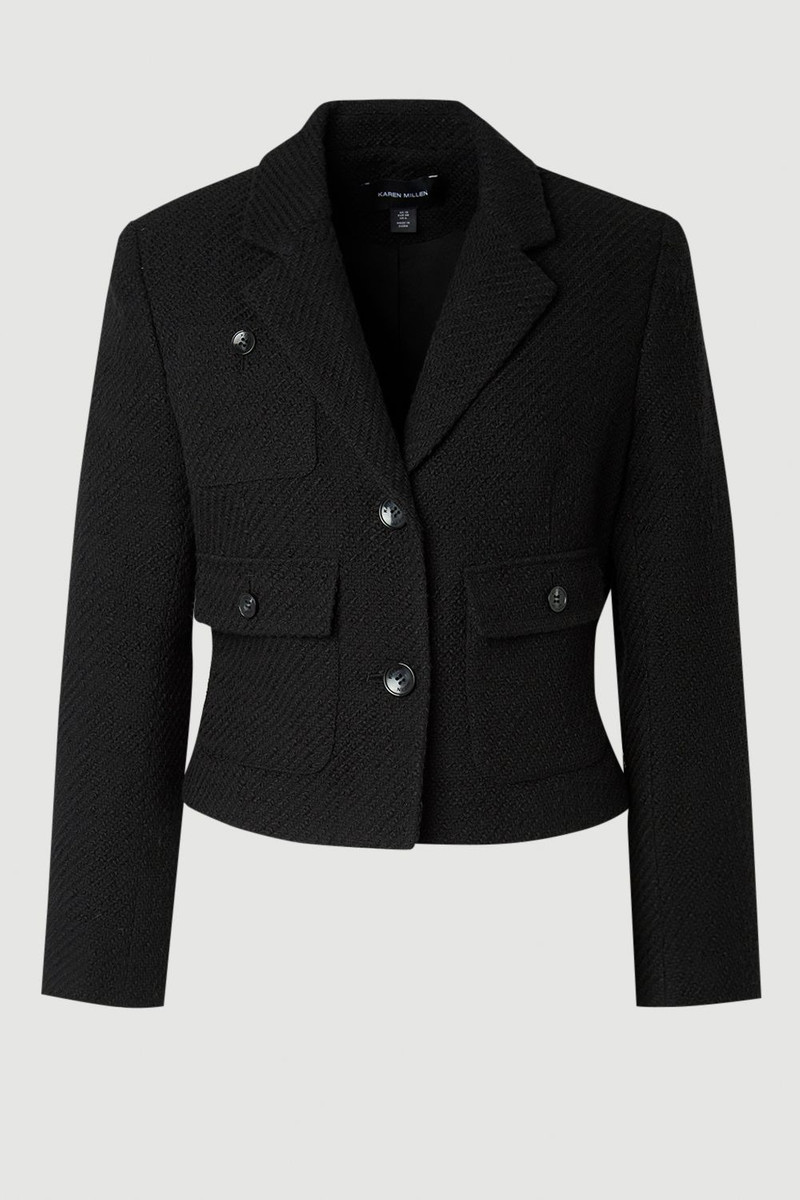 Textured Tweed Cropped Tailored Jacket 4