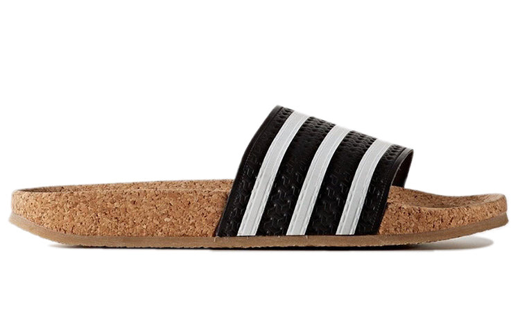 (WMNS) adidas originals Adilette Cork Slippers Black/White BA7211 - 2