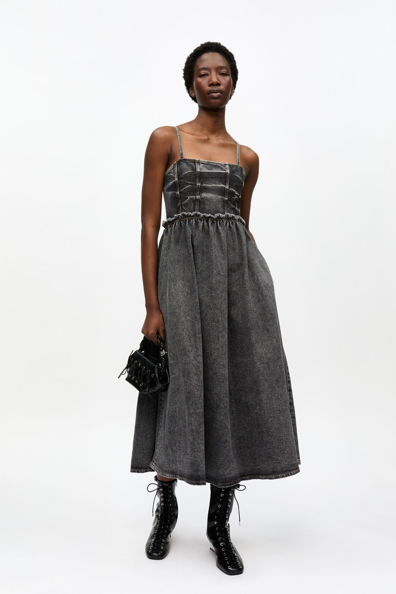 GANNI BLACK WASHED STRETCH FUTURE DENIM DRESS outlook