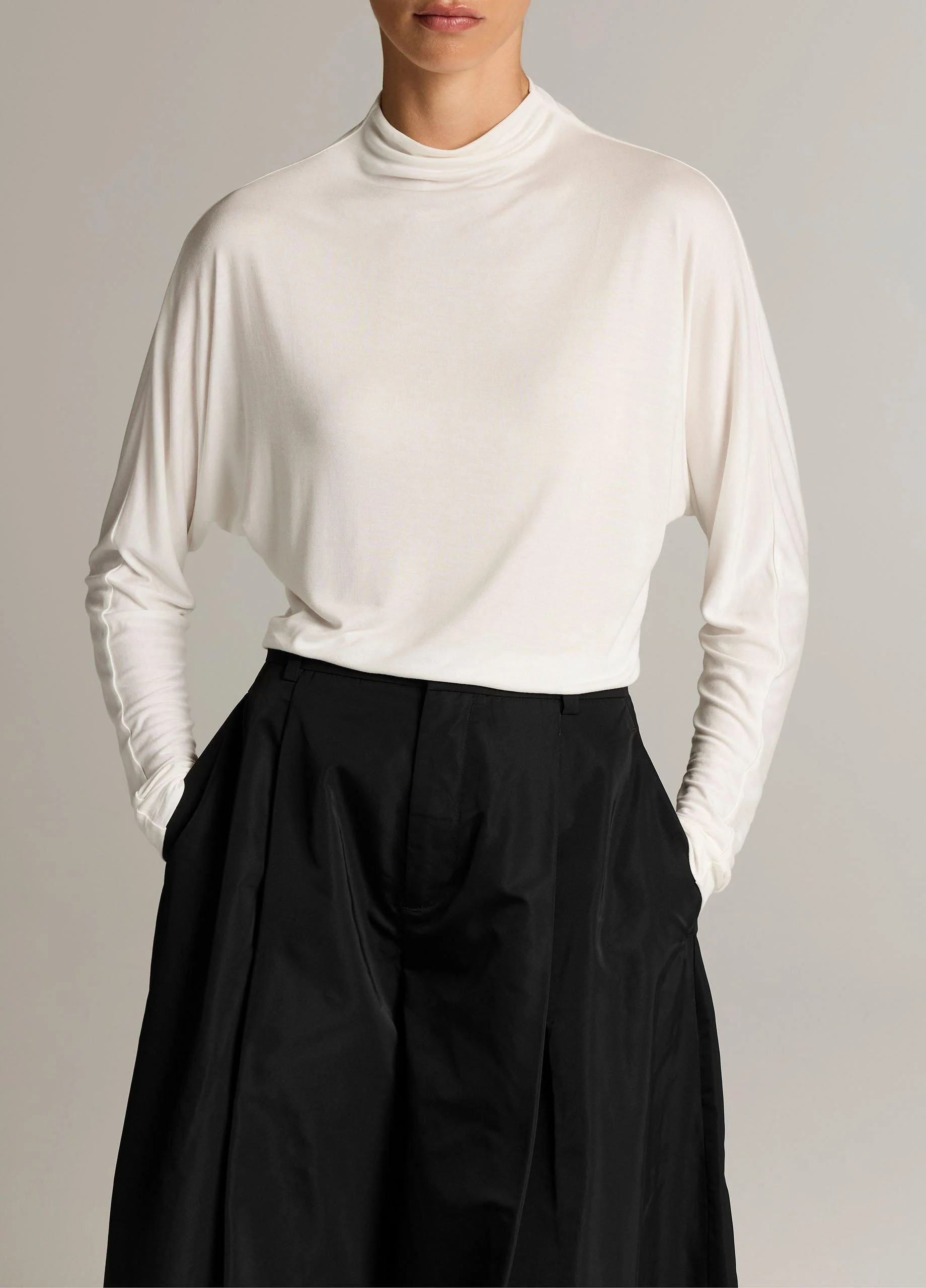 Draped Funnel-Neck Dolman-Sleeve Top - 1