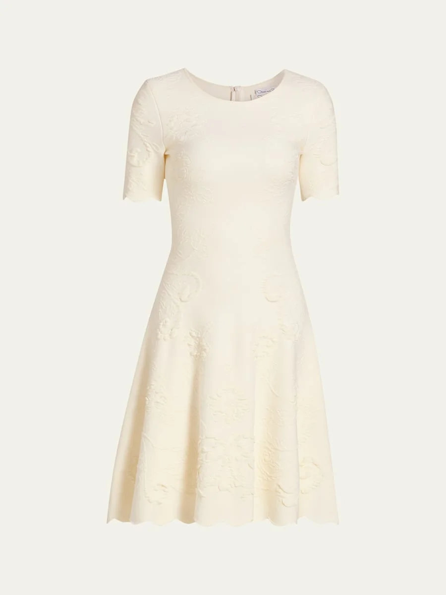 Floral Jacquard Knit Short-Sleeve Mini Dress - 1