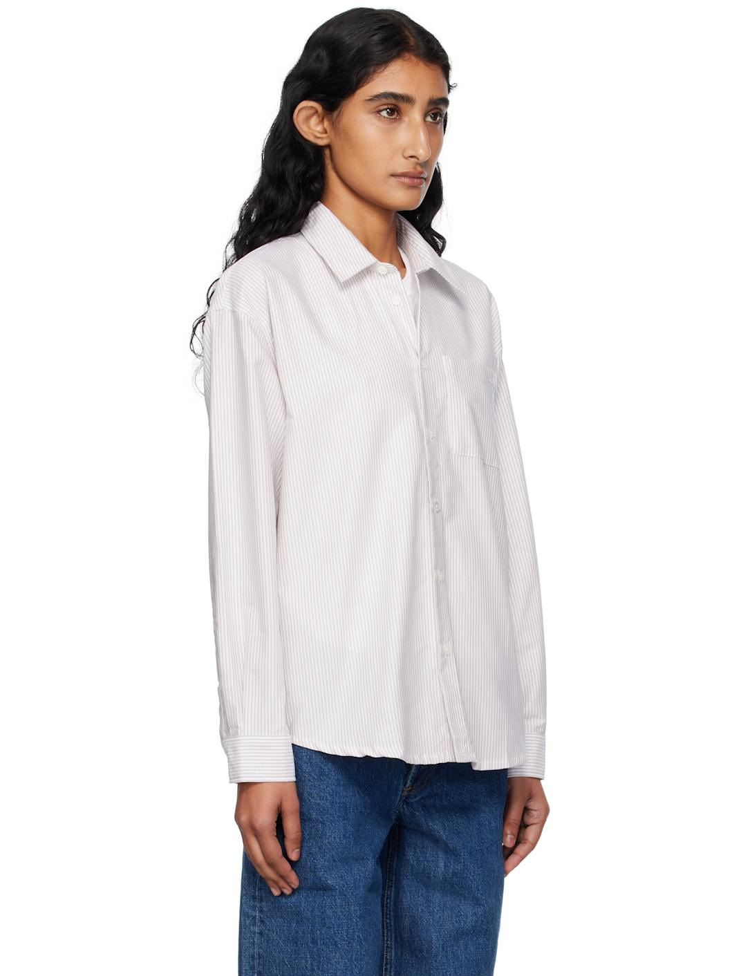 White & Beige Logo Boyfriend Shirt - 2
