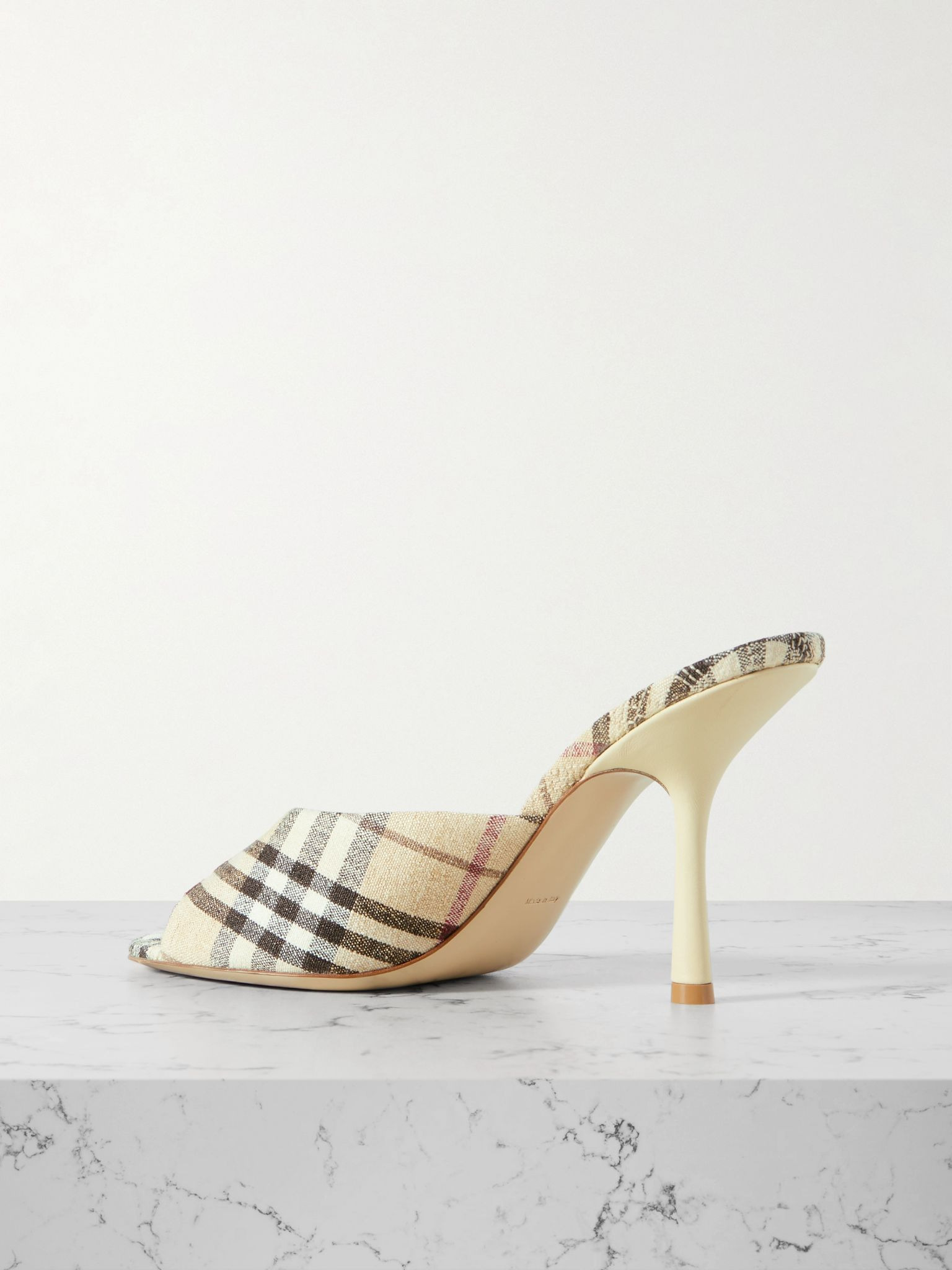 Checked linen mules Cream - 3