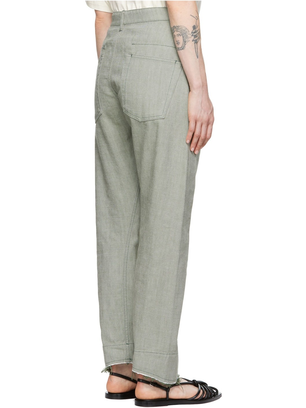 Green Raw-Cuff Jeans - 3