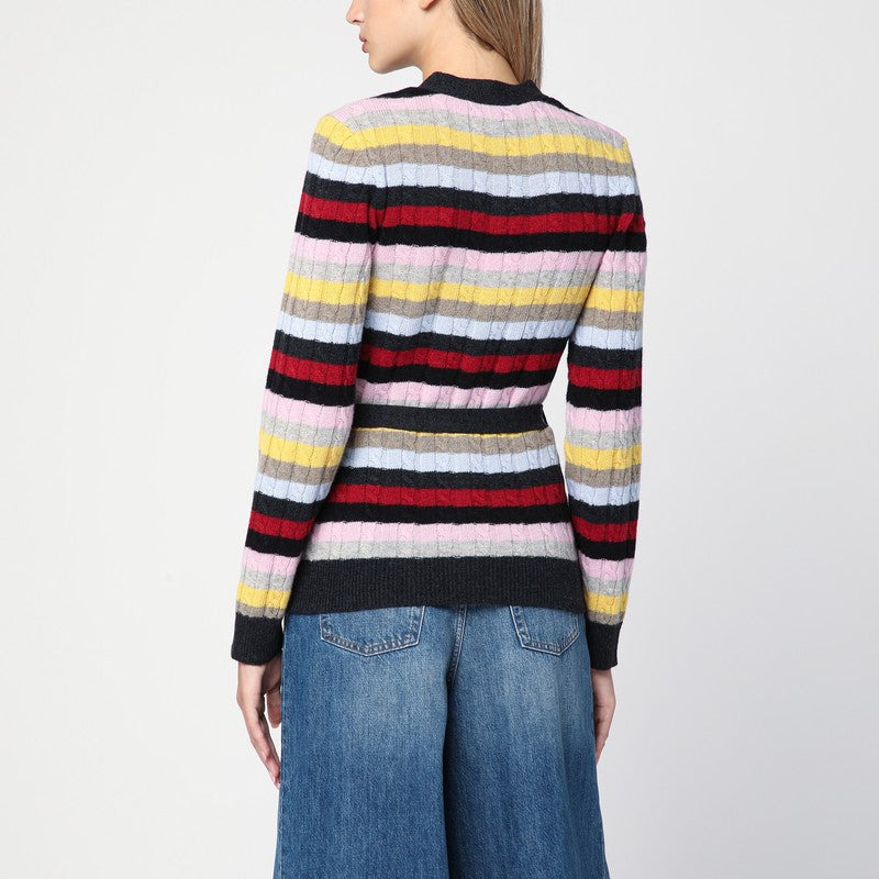 Ganni Multicoloured Striped Cardigan With Belt Women - 2