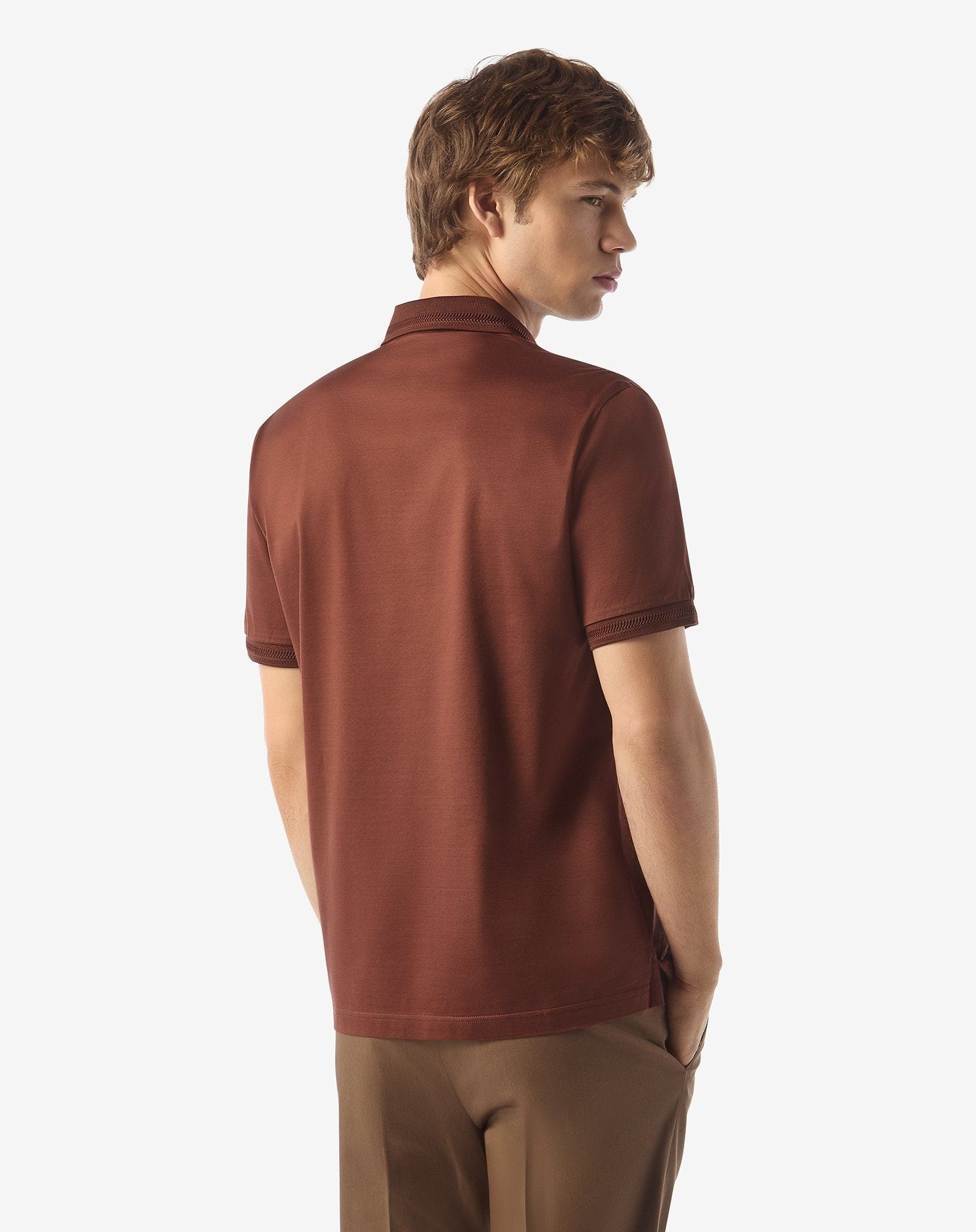 Burned earth button-up lisle thread polo shirt - 3