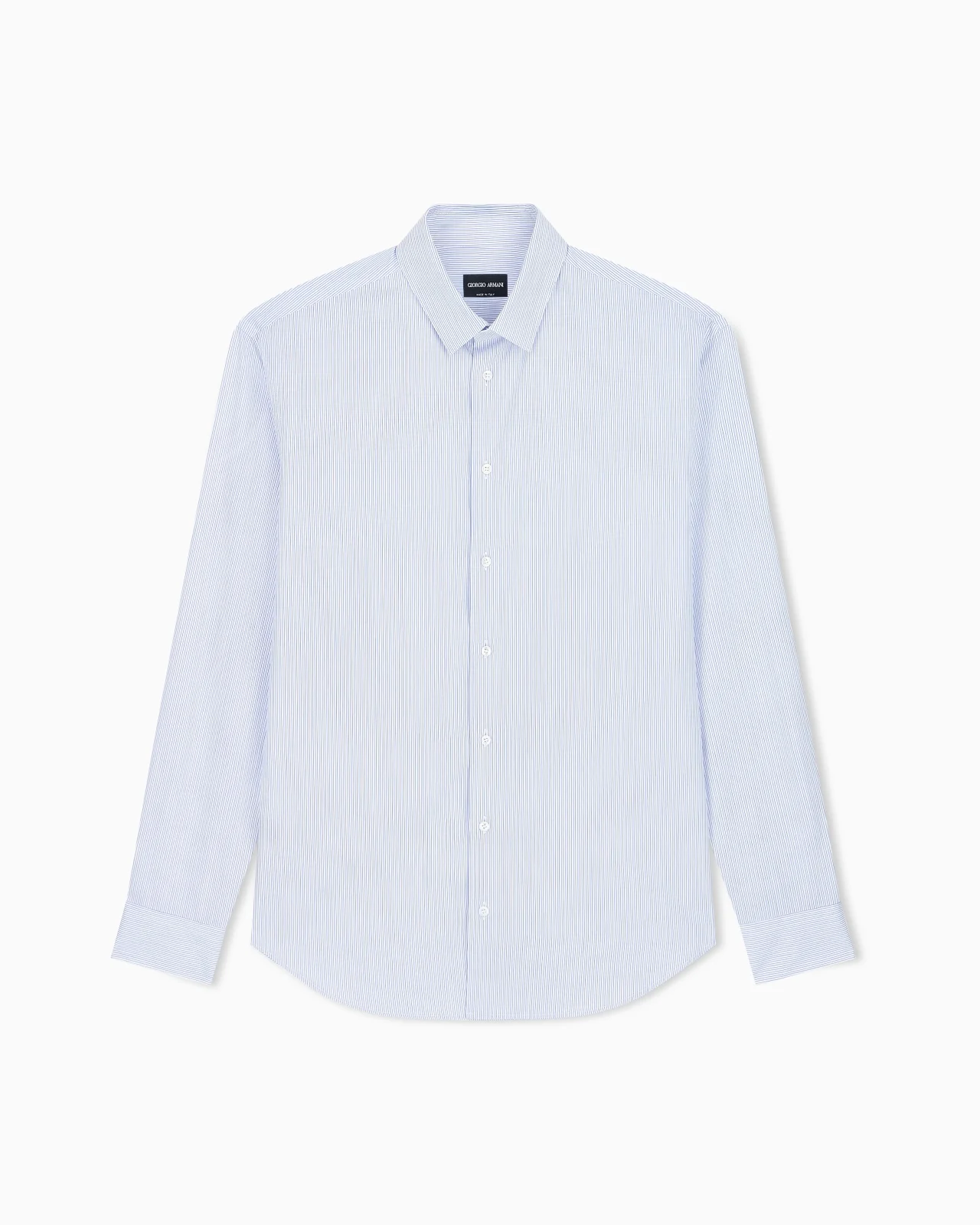 REGULAR FIT STRIPED COTTON SHIRT WITH A SMALL POINT COLLAR - 1