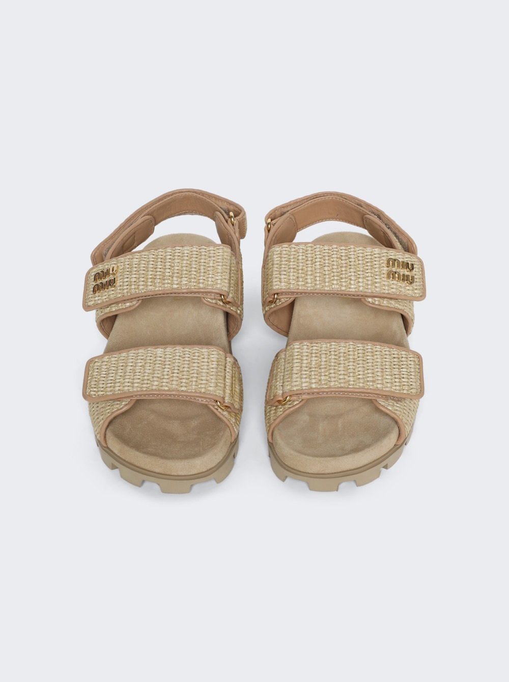 サンダル・ミュール MiuMiu | Sporty raffia-effect woven fabric sandals 5X133E Natural Sporty Raffia-effect Woven Fabric Sandals | Miu Miu