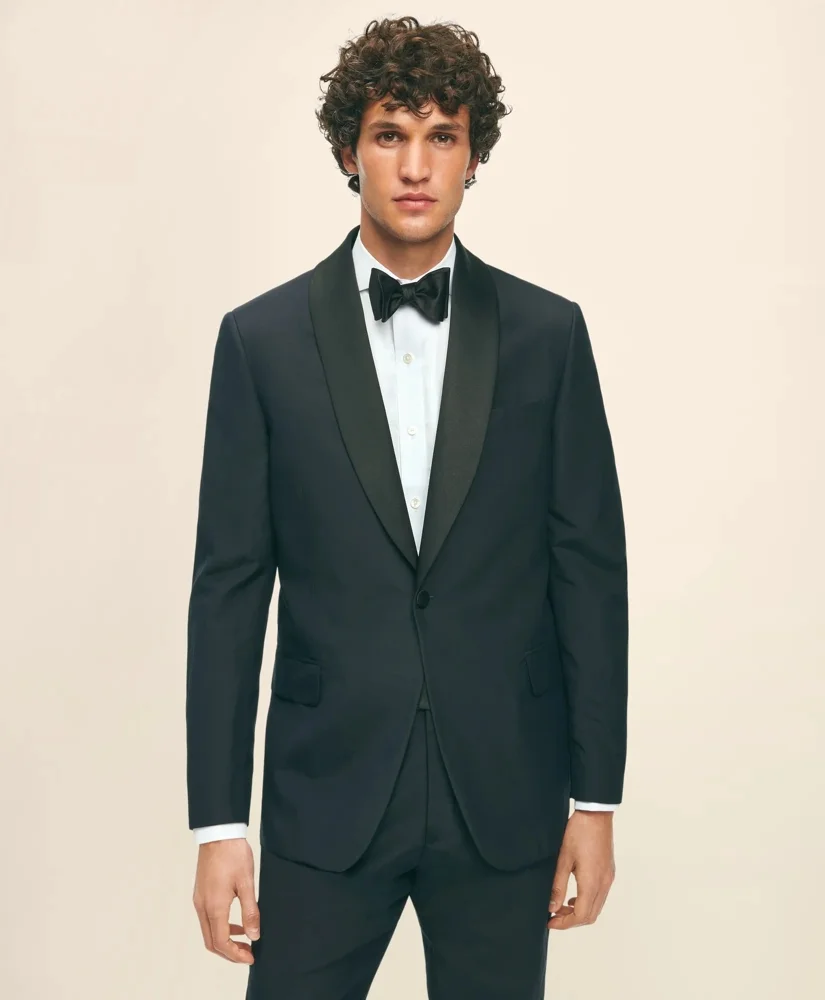 Black Fleece Shawl Collar Tuxedo in Silk-Linen - 1