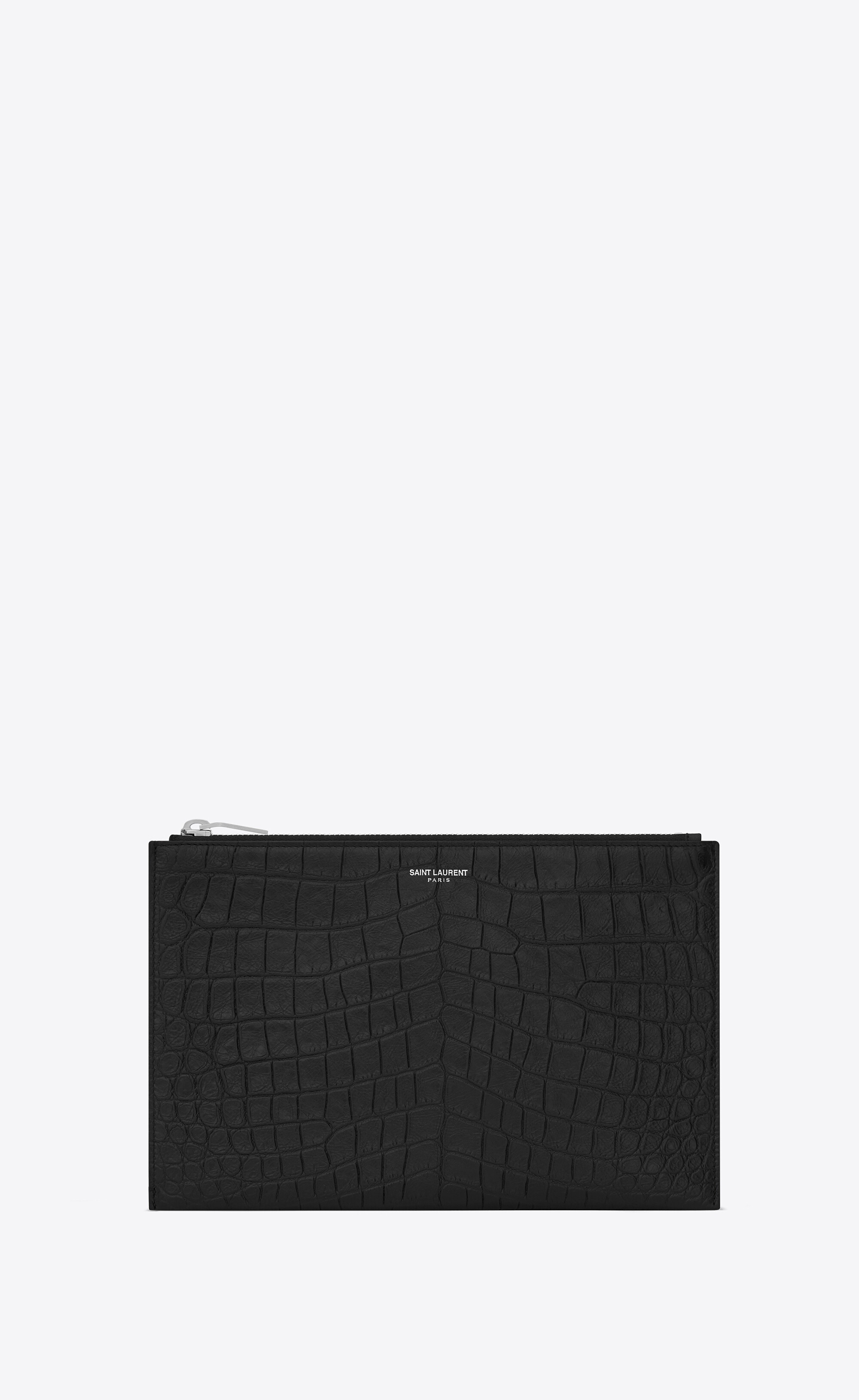 saint laurent paris zippered mini tablet sleeve in crocodile embossed leather - 1