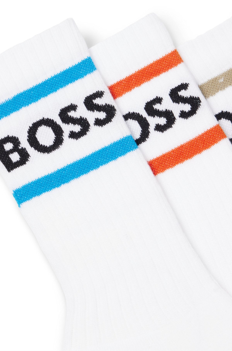 BOSS THREE-PACK OF SHORT SOCKS WITH STRIPES AND LOGO outlook