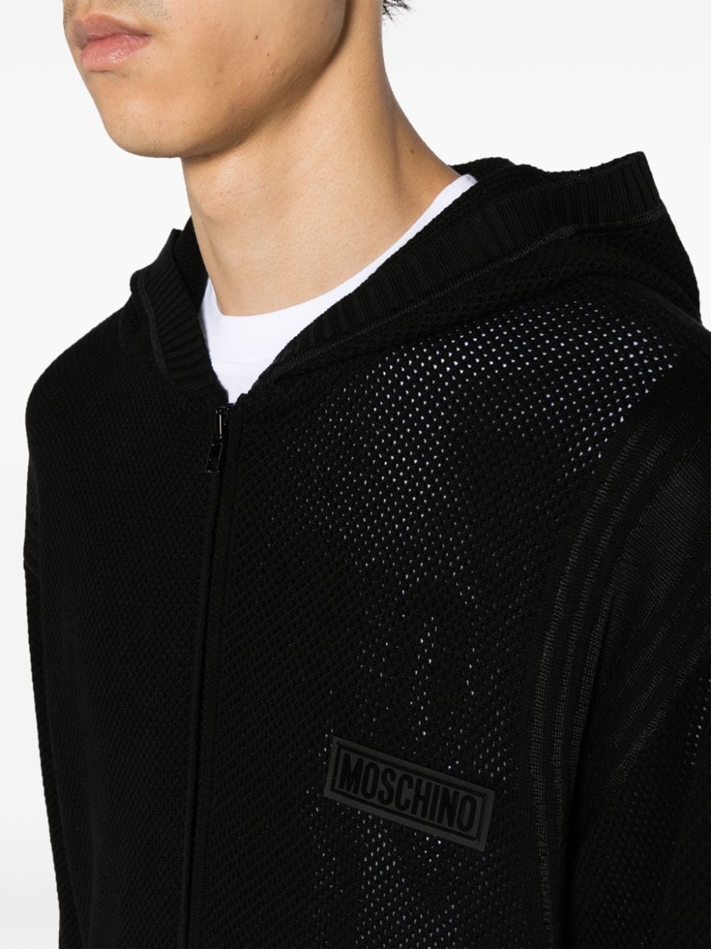 logo-patch open-knit hoodie - 5