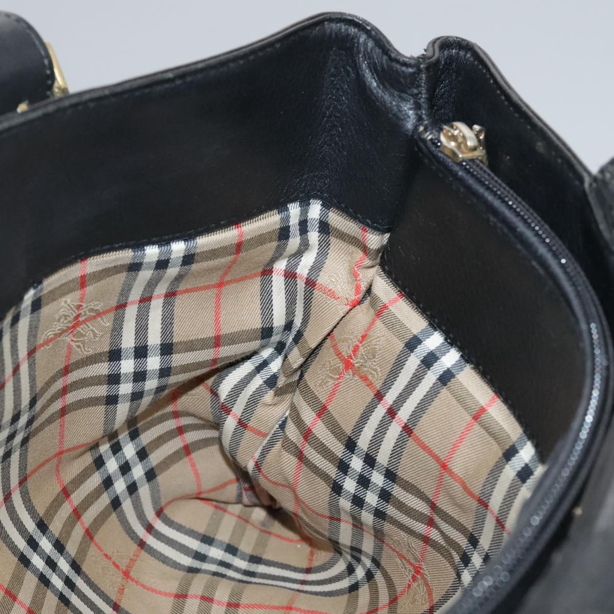Burberry Hand Bag Leather Black Gold - 15
