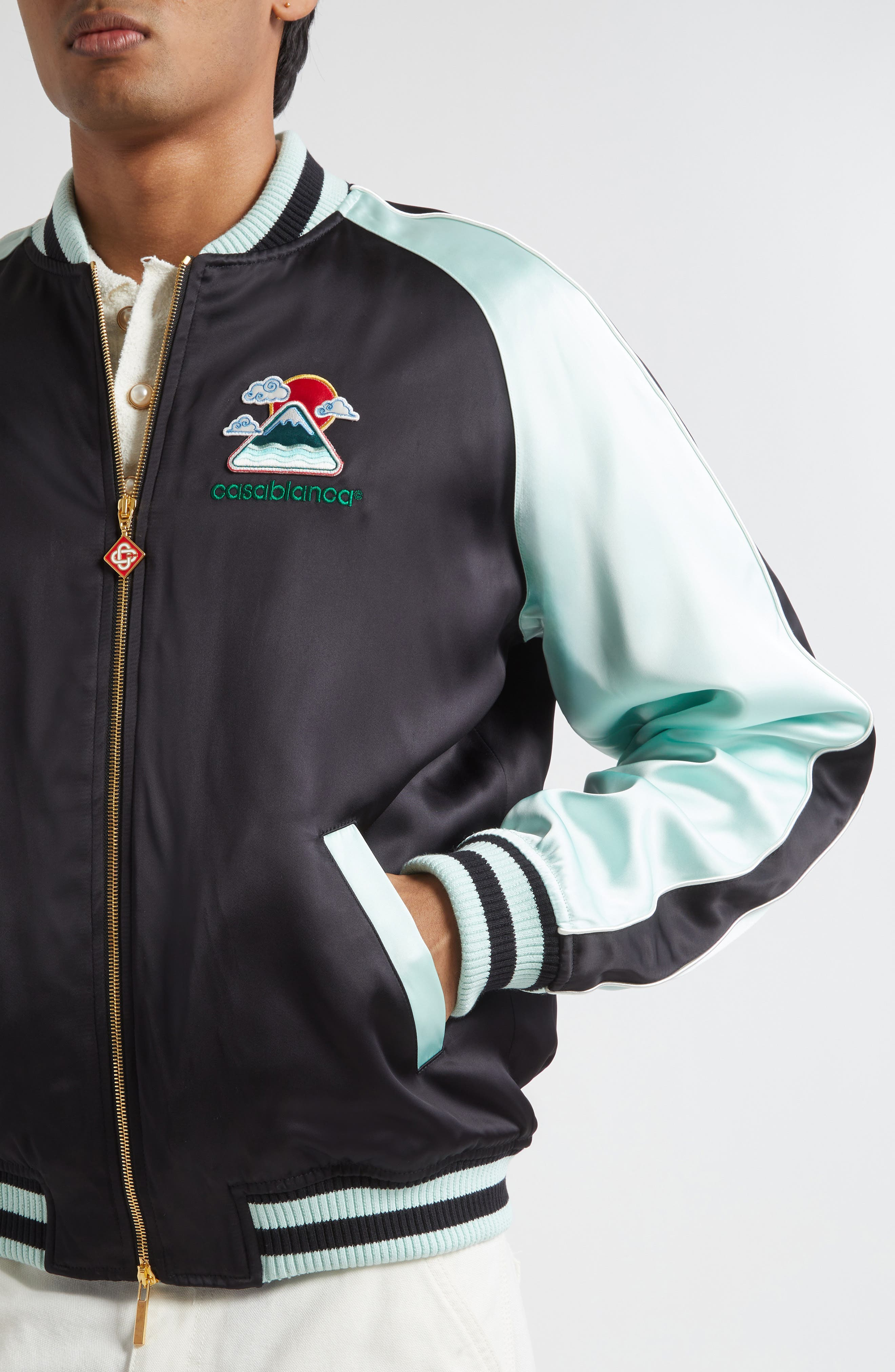 Casablanca Embroidered Satin Bomber Jacket in Black at Nordstrom - 4