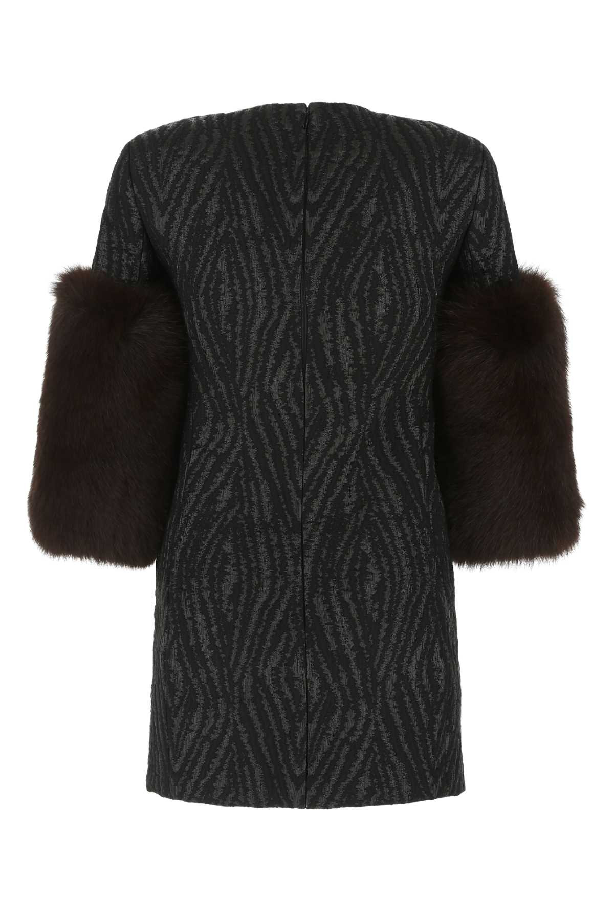 Saint Laurent Women Black Damask Mini Dress - 2