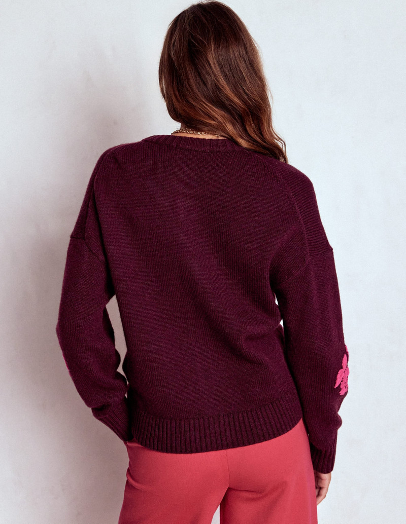 Natalie Embroidered Cardigan-Dark Cherry Bouquet 4