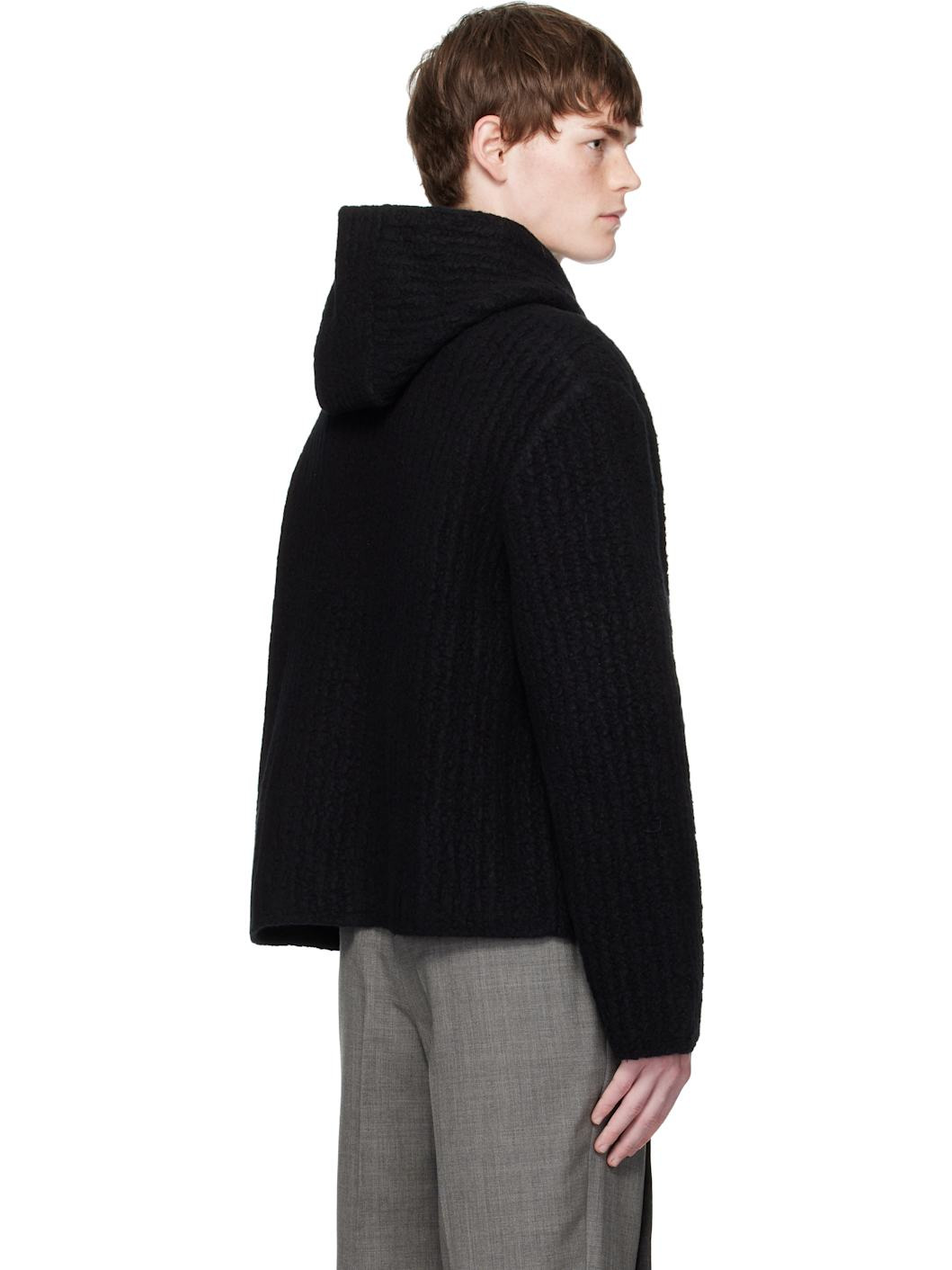 Black Intarsia 4-Bar Boiled Merino Wool Jacket - 3