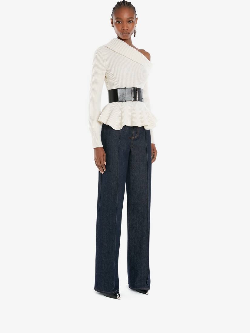 One-shoulder Peplum Jumper in Ivory - 3