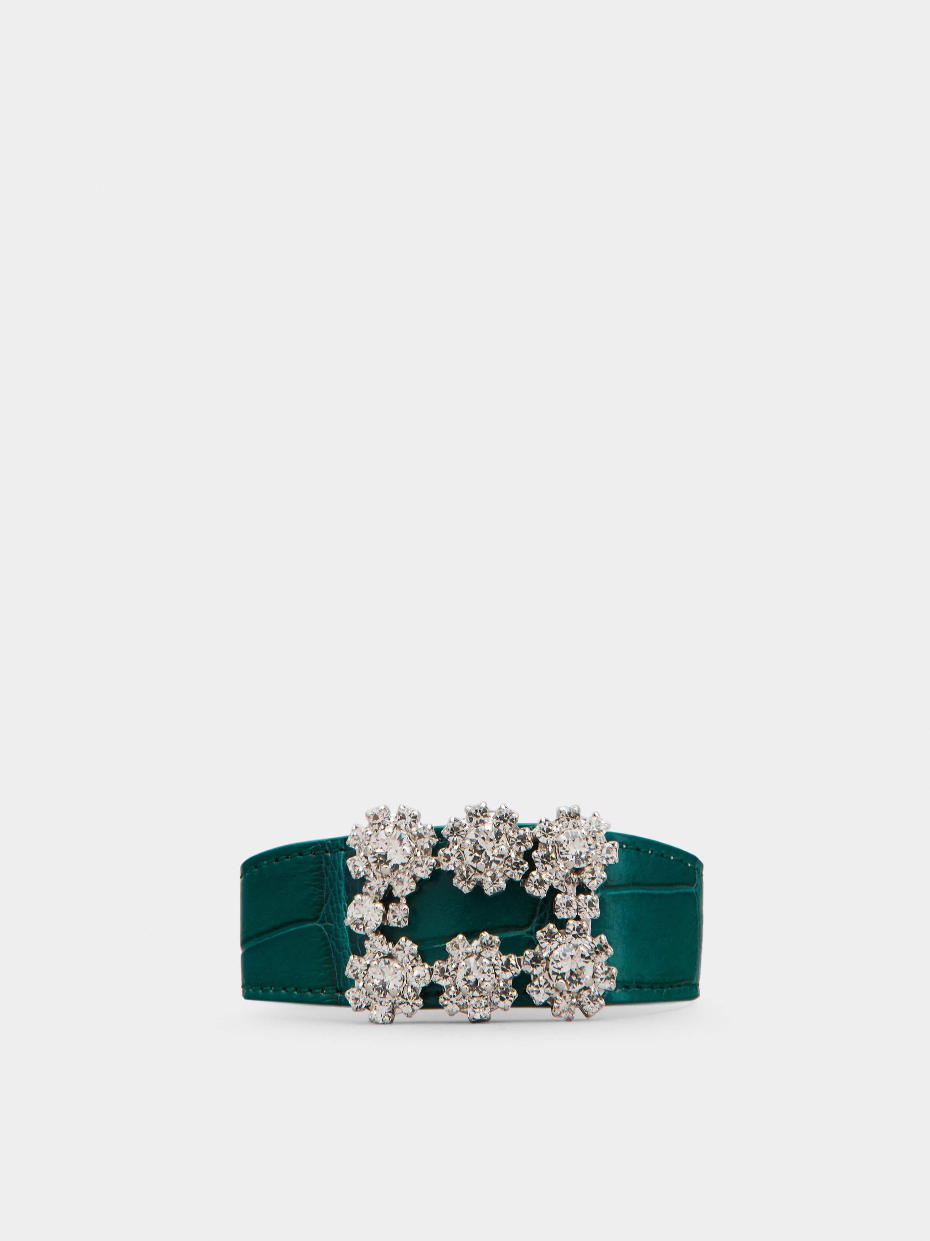 Flower Strass Buckle Bracelet in Crocodile - 1
