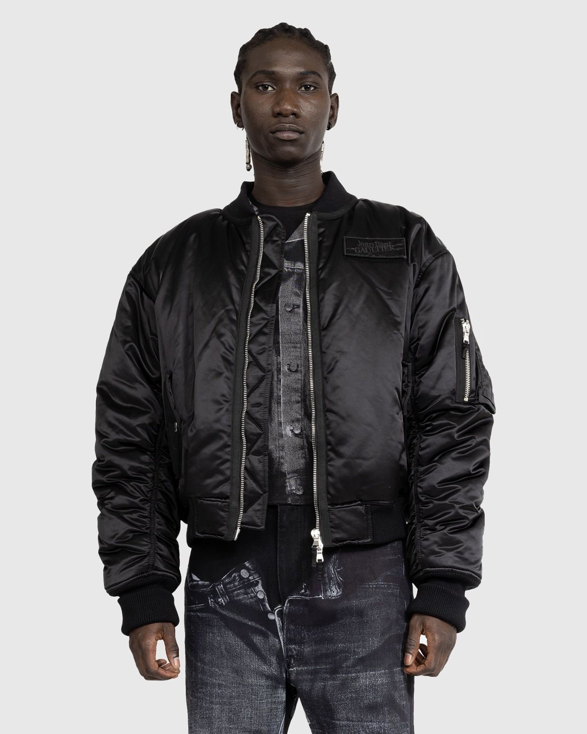 Jean Paul Gaultier – Oversized Satin Bomber Jacket Black/Grey - 2