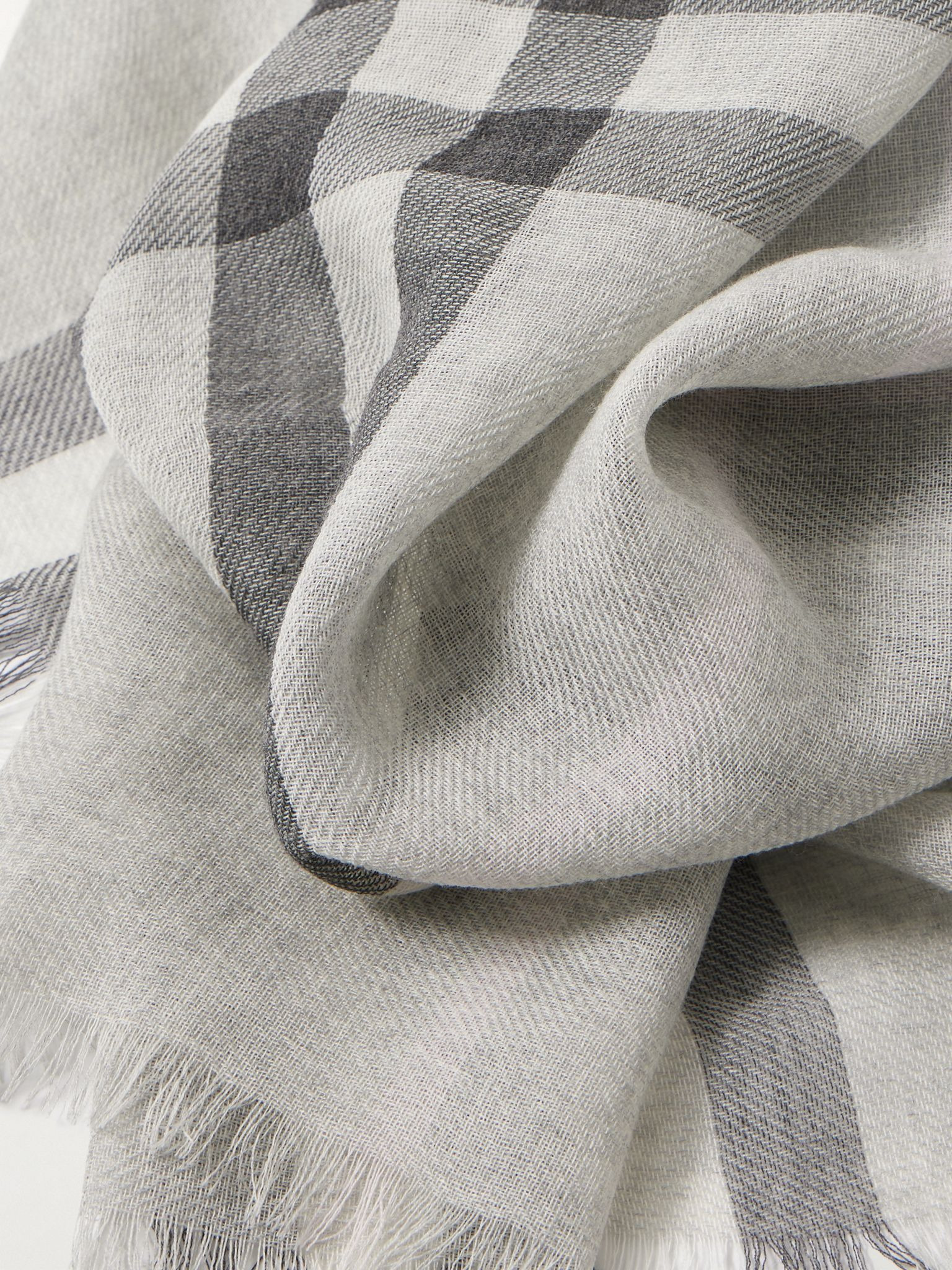 Fringed checked wool scarf Gray - 3