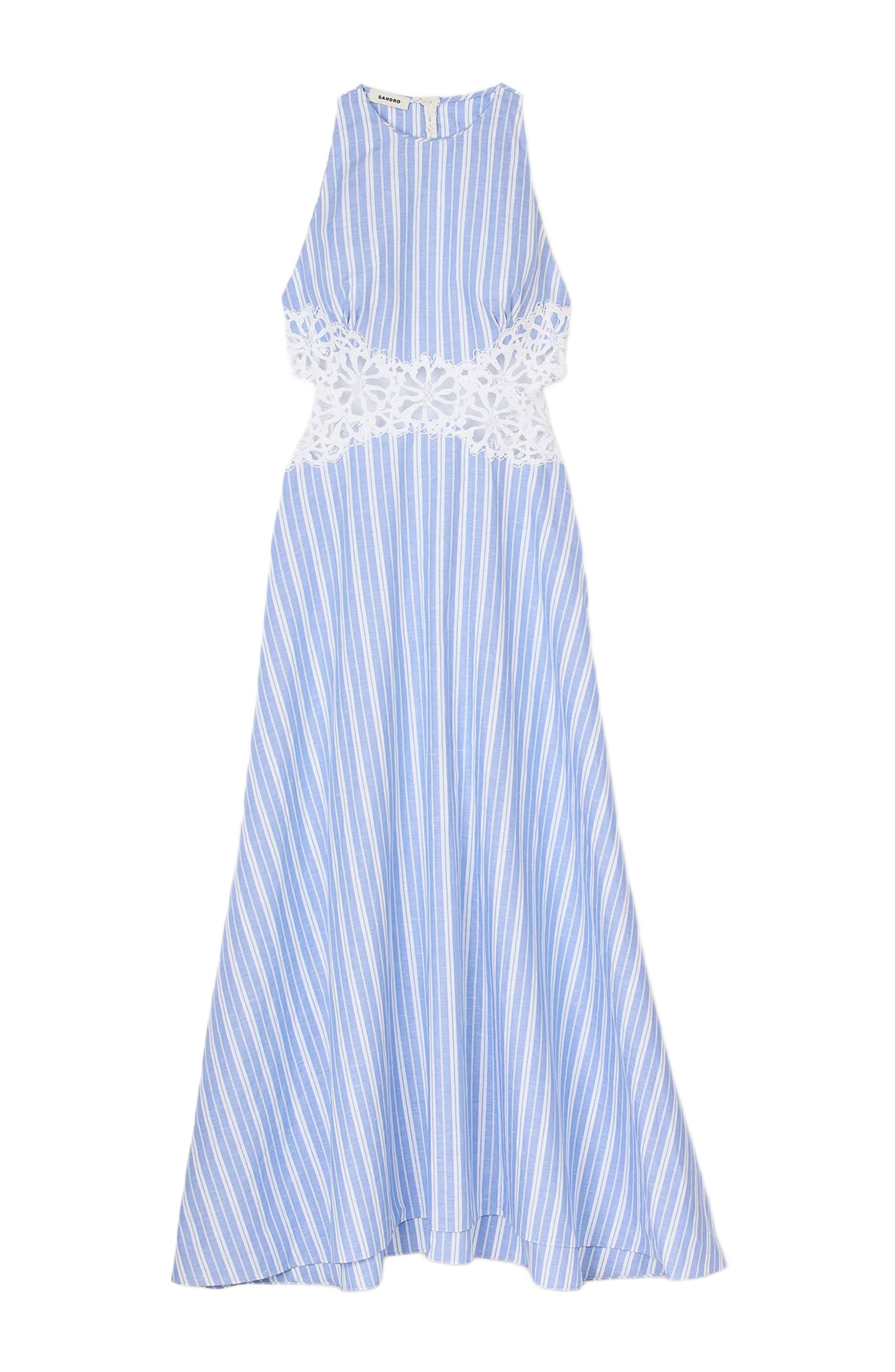 SANDRO Striped maxi dress with lace in Blu /White at Nordstrom - 6