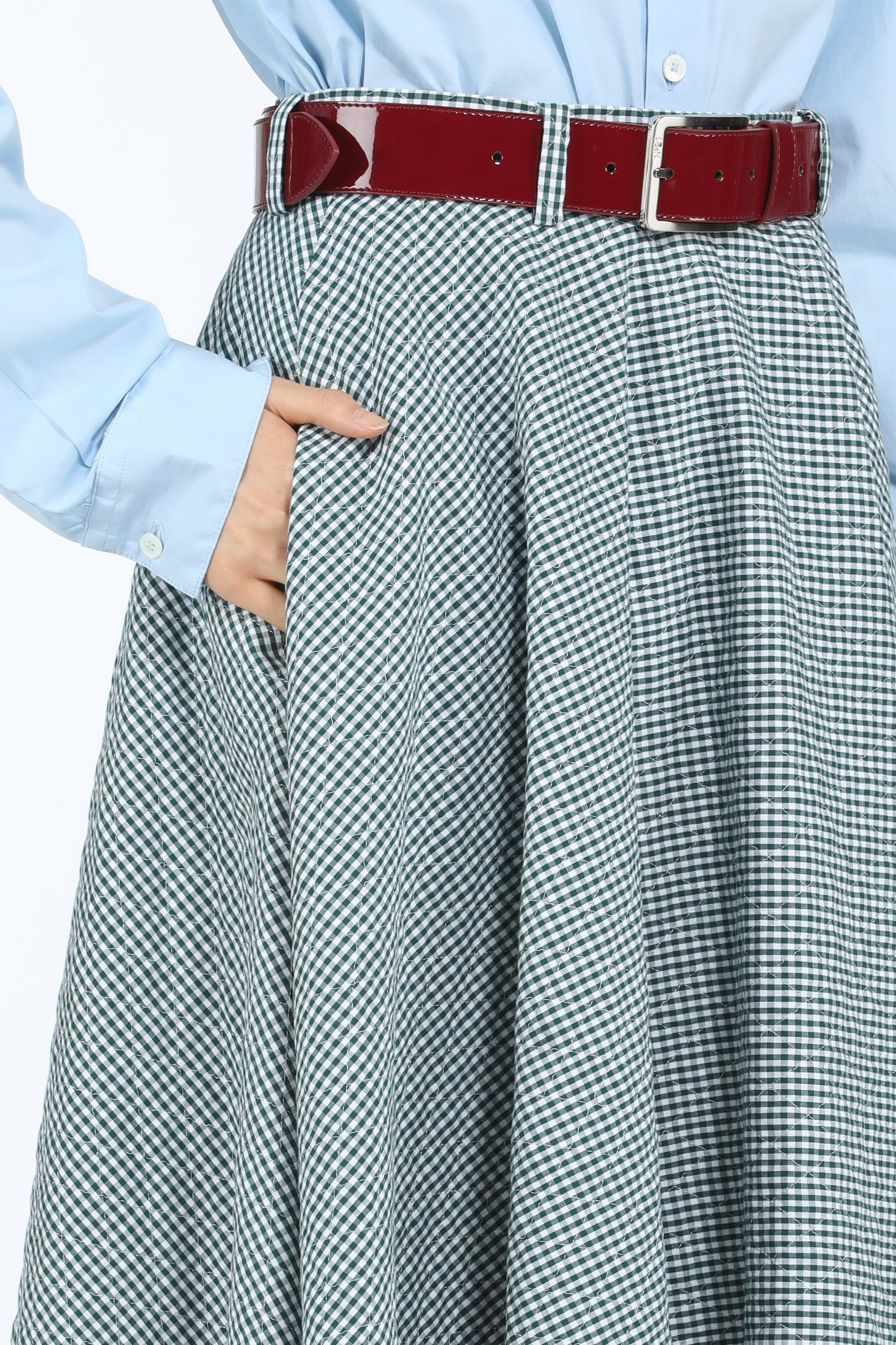 GINGHAM-PRINT A-LINE SKIRT - 5