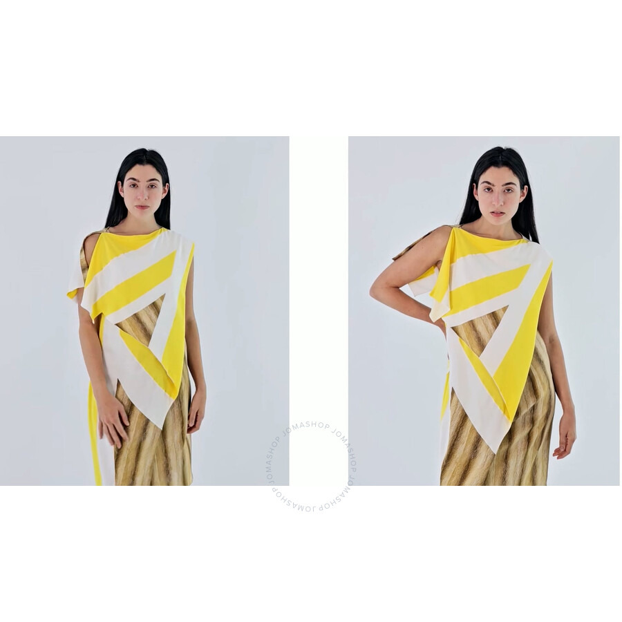 Burberry Bright Straw Graphic-Print Boat Neck Asymmetric Dress - 3