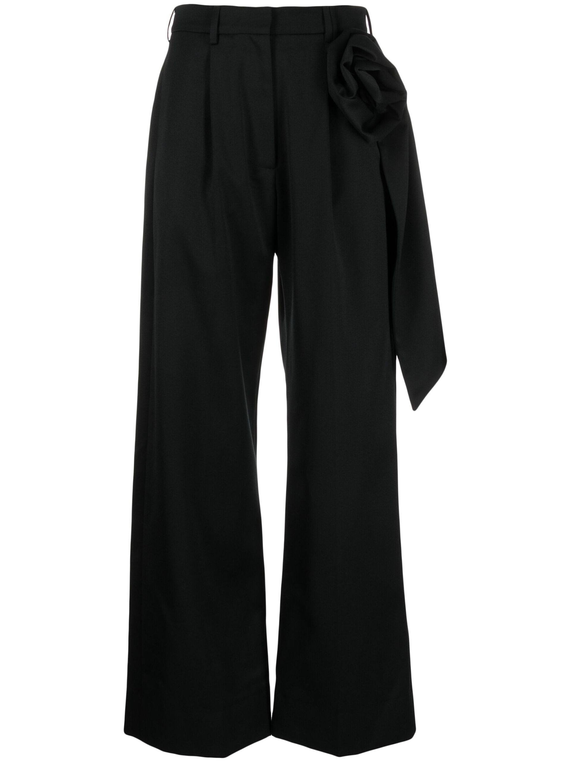 Black Ribbon Applique Wool Trousers - 1