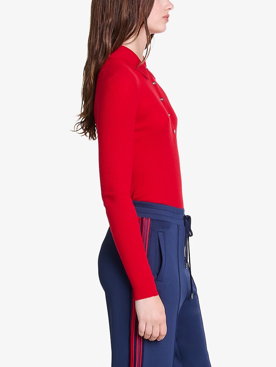 Button-neck long-sleeve wool and silk-blend body - 3