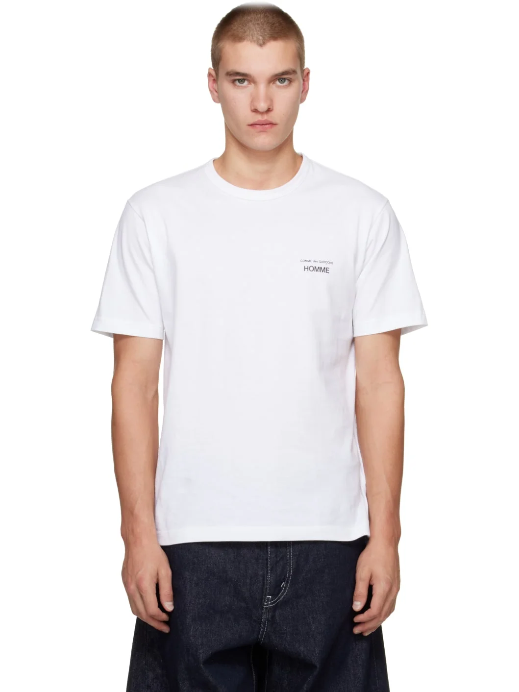White 'Homme' Chest Logo Cotton T-shirt - 1