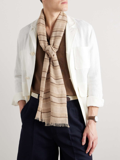 Loro Piana Nakaumi Frayed Striped Silk, Linen and Cotton-Blend Scarf outlook