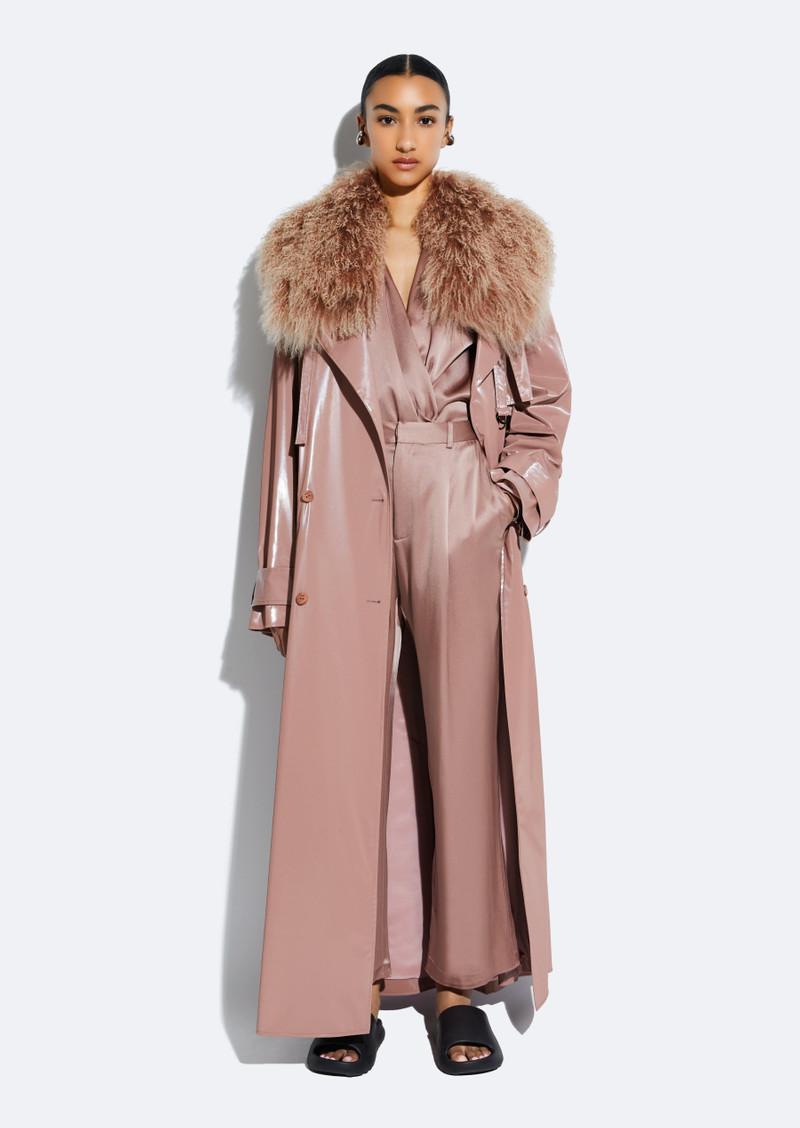 LAPOINTE Vinyl Double Breasted Trench With Shearling Collar outlook