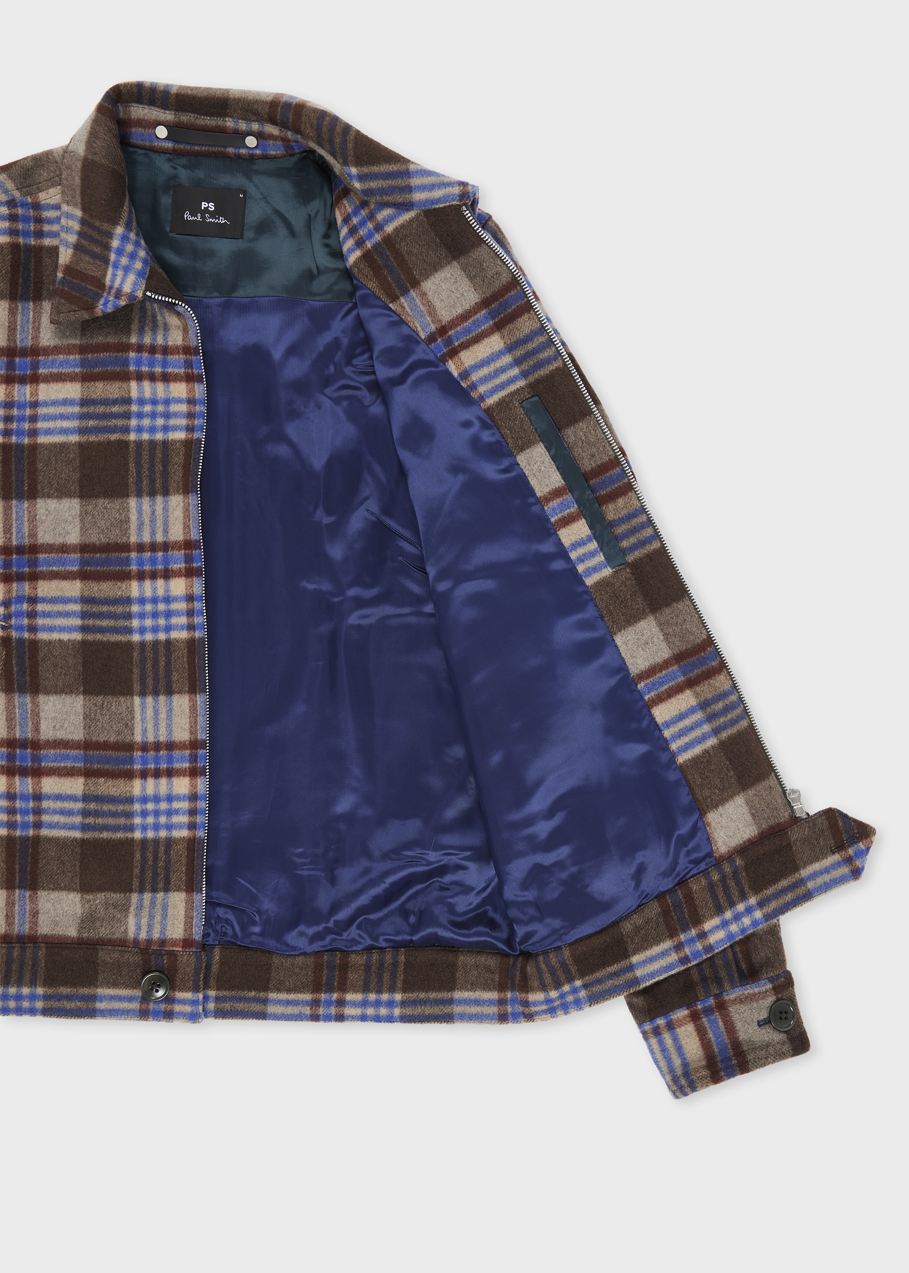 Brown and Blue Brushed Wool-Blend Zip Jacket - 4