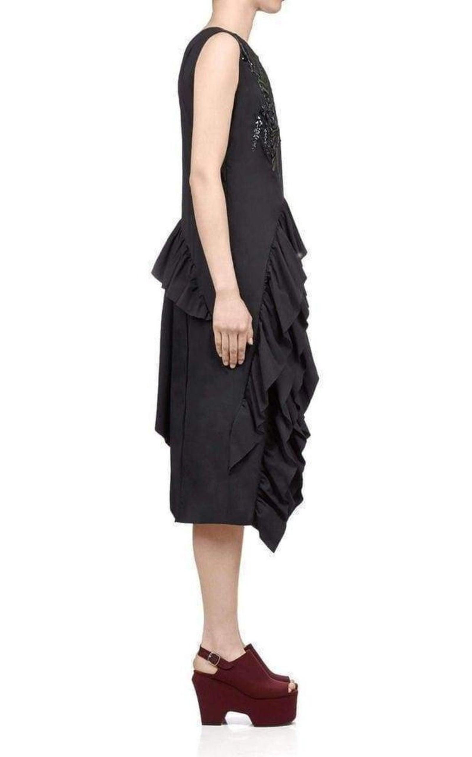 Sequinned Asymmetric Ruffle Cotton Dress - 3