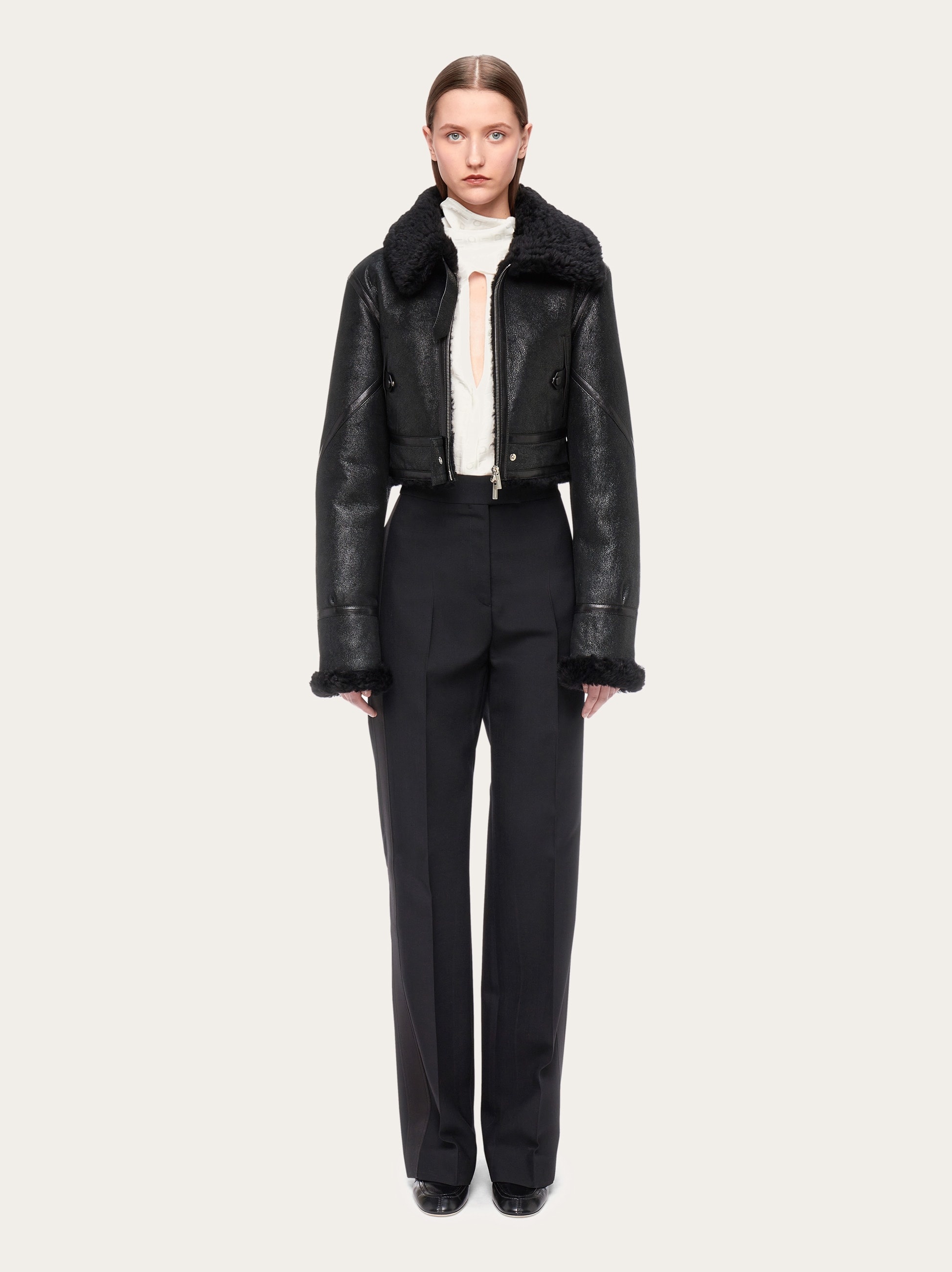 Cropped shearling bomber - 7