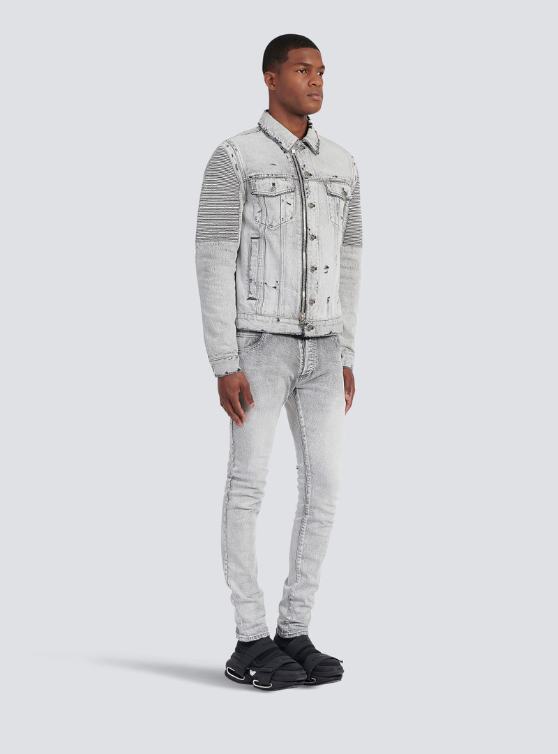 Faded and ripped jean jacket with ridged panels 5