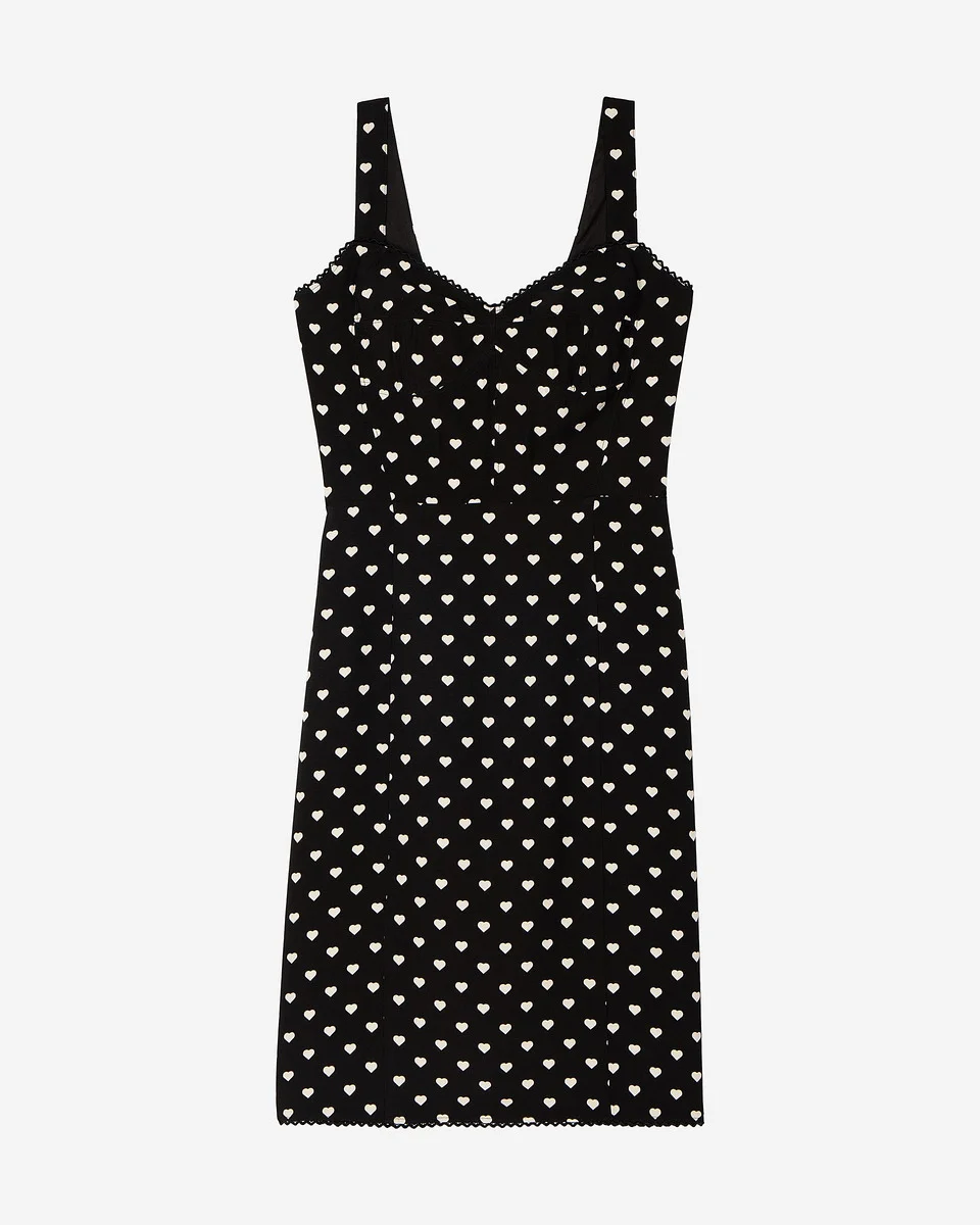 BLACK CORSET-EFFECT SHORT DRESS WITH HEART PRINT - 1