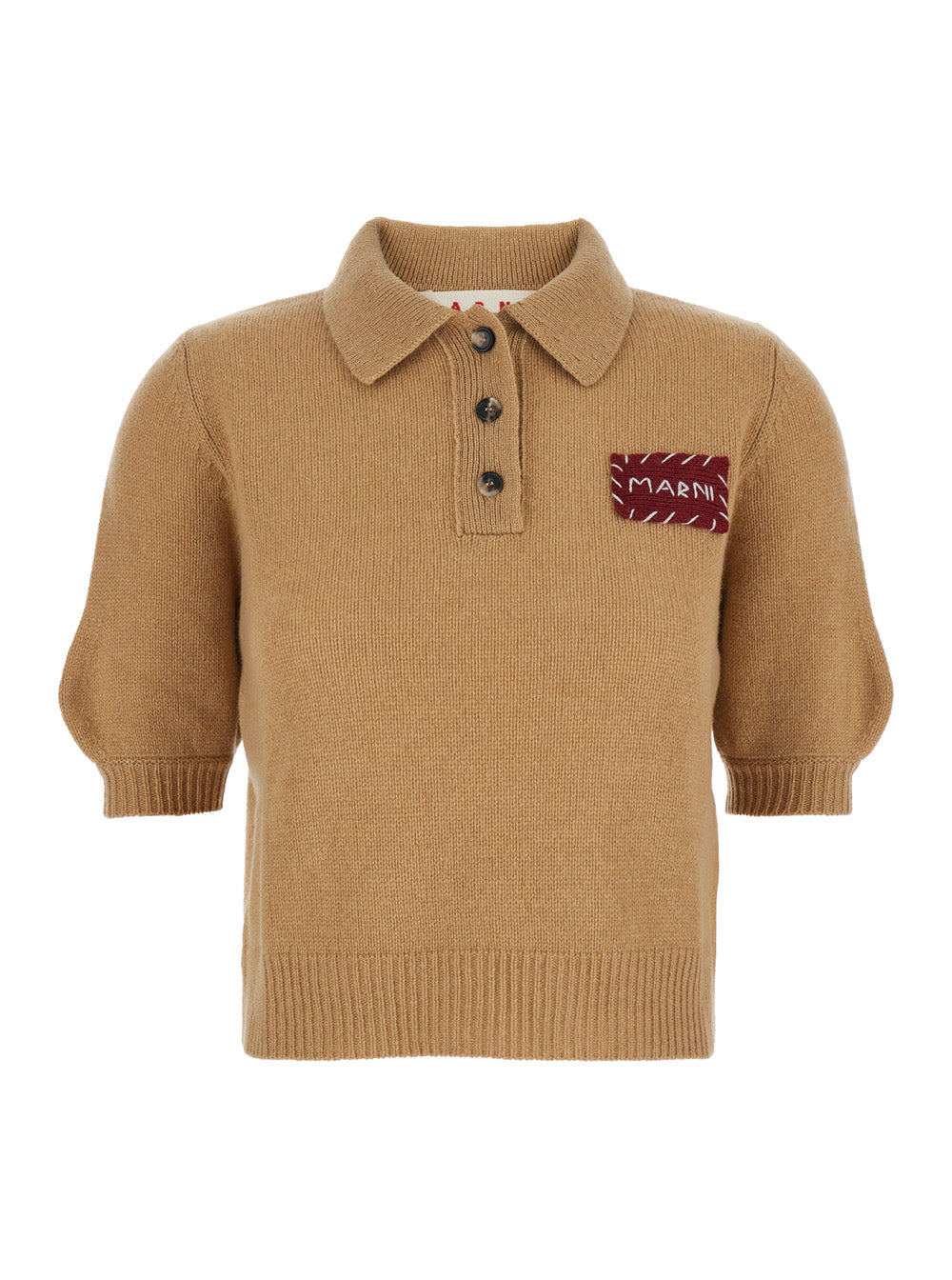 Marni Women Beige Polo Sweater With Classic Collar And Logo Patch On The Front In Cashmere Woman - 1