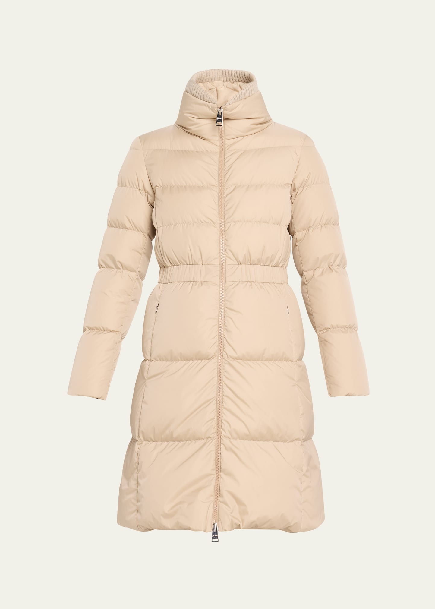 Quilted Down Puffer Coat with Cinched Waist - 1