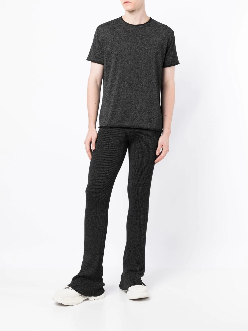 marl-knit ribbed flared trousers - 3